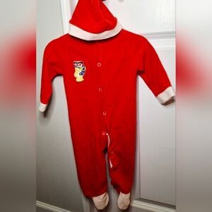 Vintage 80s Adorable Baby Santa Onesie and Matching Hat Made in Canada (9-12 mo)
